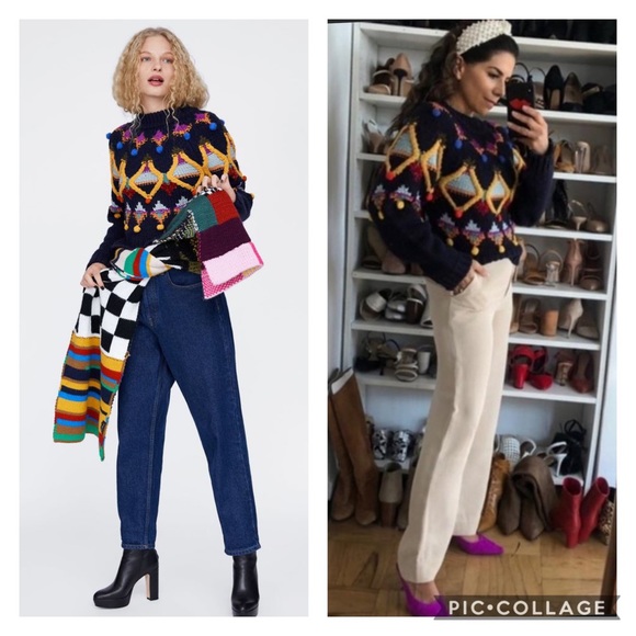 NWT Zara Multicolored Embroidered Knit Sweater - Picture 2 of 12